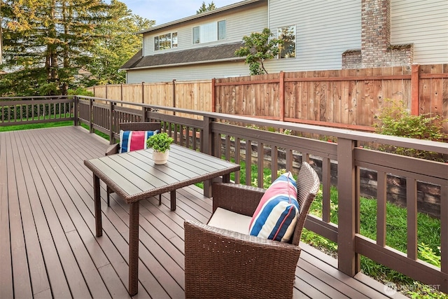 6513 156th Ave SE, Bellevue, WA 98006 - wooden terrace featuring outdoor dining area