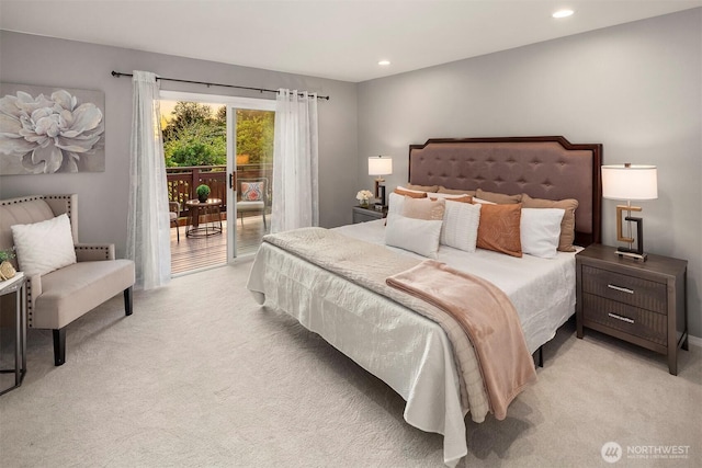 6513 156th Ave SE, Bellevue, WA 98006 - bedroom featuring access to outside, light colored carpet, and recessed lighting