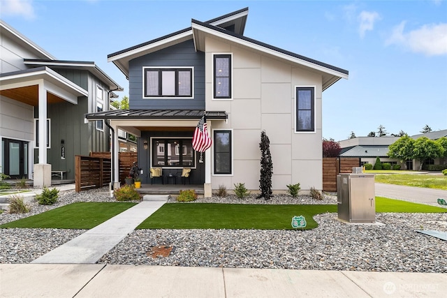 4260 Creston Way, Bellingham, WA 98226 - modern home with a standing seam roof, metal roof, and covered porch