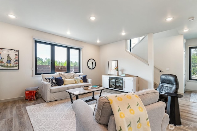 4260 Creston Way, Bellingham, WA 98226 - living area with light wood-style floors, stairway, baseboards, and recessed lighting