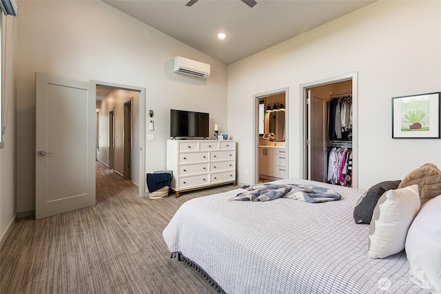 4260 Creston Way, Bellingham, WA 98226 - bedroom featuring a wall mounted air conditioner, carpet, a walk in closet, connected bathroom, and a closet