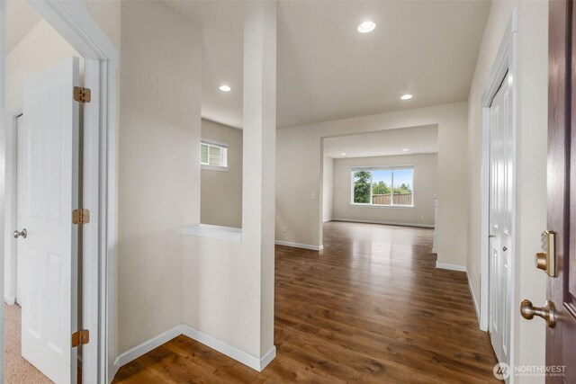 2719 Fiddleback St NE, Lacey, WA 98516 - corridor with dark wood-style floors, recessed lighting, and baseboards