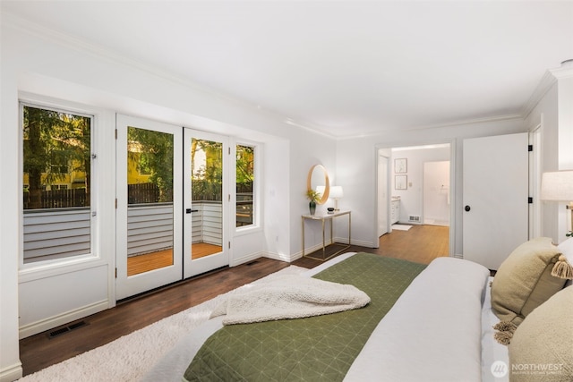 16939 SE 39th St, Bellevue, WA 98008 - bedroom with access to outside, crown molding, wood finished floors, multiple windows, and ensuite bath