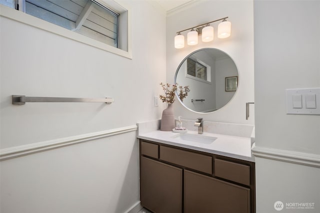 16939 SE 39th St, Bellevue, WA 98008 - bathroom featuring vanity and ornamental molding