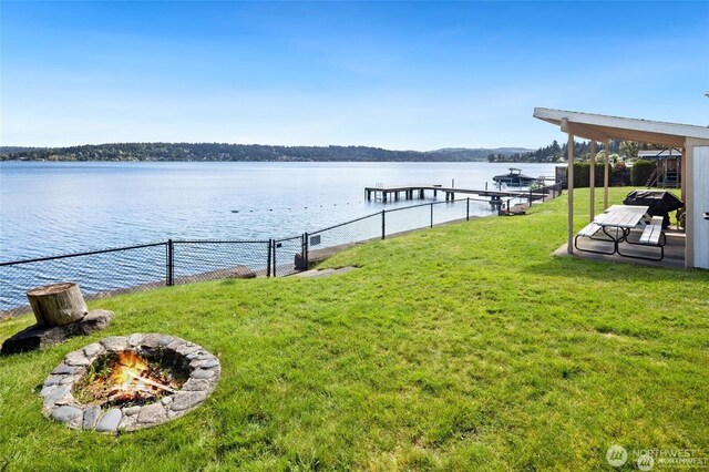 16939 SE 39th St, Bellevue, WA 98008 - dock featuring an outdoor fire pit and a water view