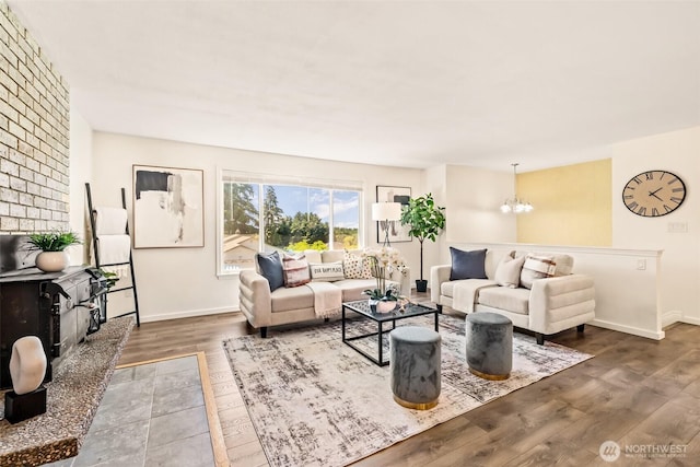 404 Veralene Way SW, Everett, WA 98203 - living area with hardwood / wood-style floors, a chandelier, and baseboards