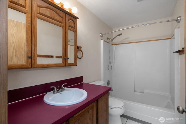 7549 Siskin Dr SE, Olympia, WA 98513 - bathroom with toilet, vanity, shower / bath combination, and tile patterned floors