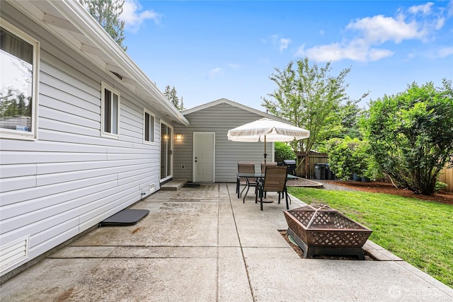 26600 Weaver Ave NW, Poulsbo, WA 98370 - view of patio with outdoor dining space and an outdoor fire pit