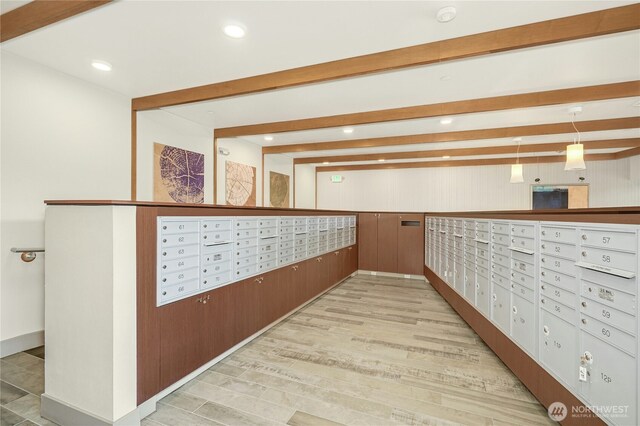 1760 NW 56th St Unit 608, Seattle, WA 98107 - view of property's community featuring mail area, beam ceiling, and recessed lighting