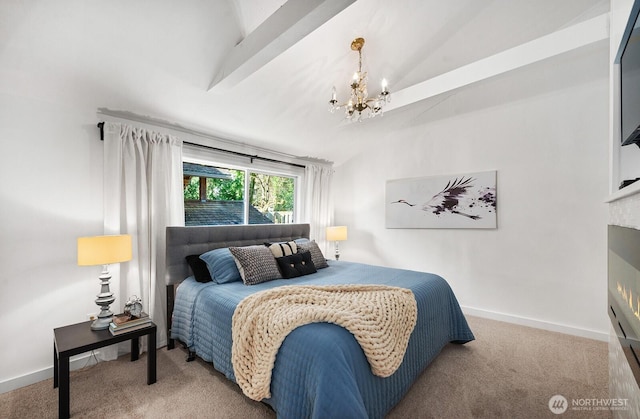 11613 SW Shawnee, Vashon, WA 98070 - bedroom featuring carpet flooring, a chandelier, and baseboards