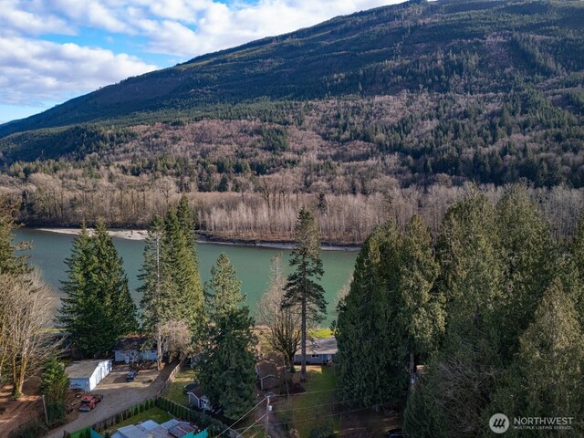 8789 Cedar Ct, Sedro Woolley, WA 98284 - drone / aerial view of a forest and a water and mountain view
