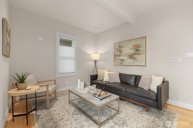 1218 NE 69th St, Seattle, WA 98115 - living area with wood finished floors, baseboards, beam ceiling, and recessed lighting
