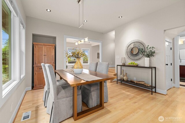 1218 NE 69th St, Seattle, WA 98115 - dining area featuring light wood-type flooring, recessed lighting, and baseboards
