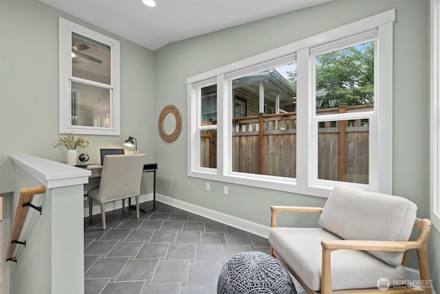 1218 NE 69th St, Seattle, WA 98115 - office area featuring baseboards, dark tile patterned floors, and recessed lighting