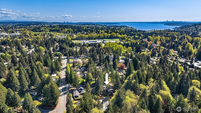 13321 108th Ave NE Unit B, Kirkland, WA 98034 - aerial overview of property's location with a heavily wooded area and a nearby body of water