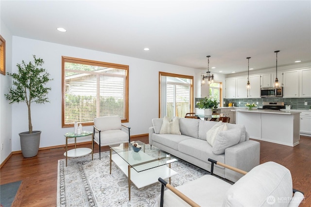 14808 26th Pl W Unit 2, Lynnwood, WA 98087 - living area featuring dark wood-style flooring and recessed lighting