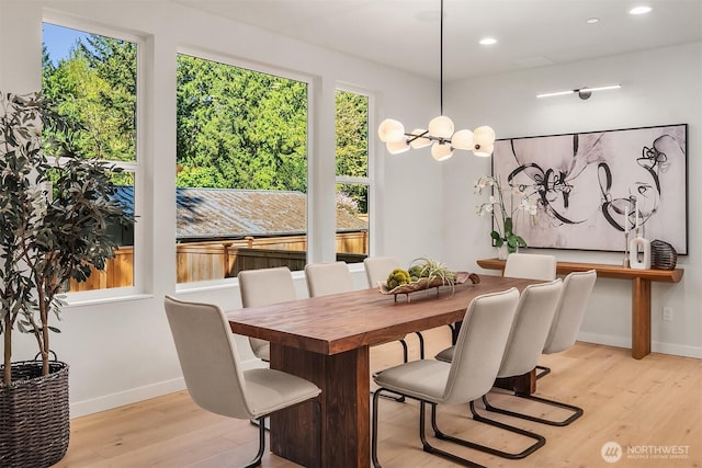 13321 108th Ave NE, Kirkland, WA 98034 - dining area with light wood finished floors, a chandelier, baseboards, and recessed lighting
