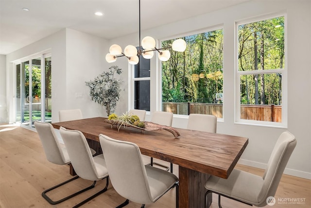 13321 108th Ave NE, Kirkland, WA 98034 - dining space with a chandelier, light wood-style floors, recessed lighting, and baseboards