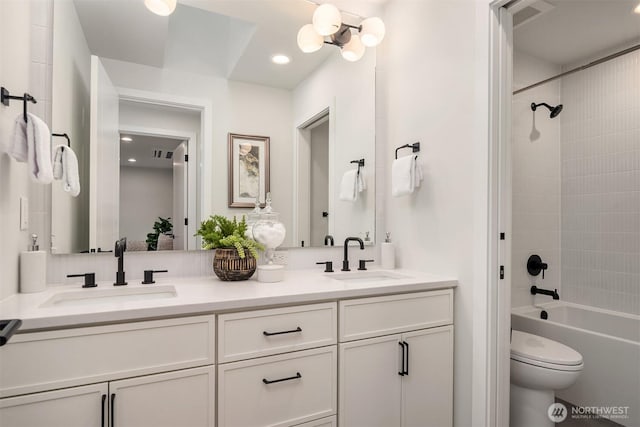 13321 108th Ave NE, Kirkland, WA 98034 - full bathroom featuring double vanity, toilet, shower / bathtub combination, and recessed lighting