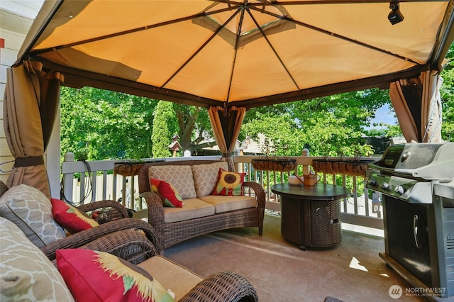 513 SE Highland Park Dr, College Place, WA 99324 - view of patio featuring a gazebo, an outdoor living space, and grilling area