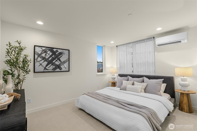 112F 2nd St S, Kirkland, WA 98033 - bedroom with a wall mounted air conditioner, carpet flooring, recessed lighting, and baseboards