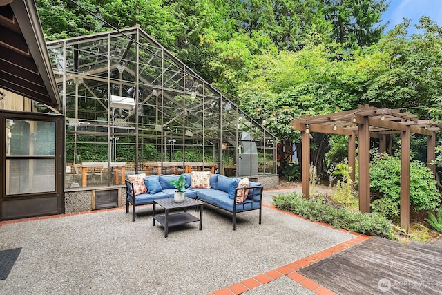 8509 NE 27th Pl, Clyde Hill, WA 98004 - view of patio featuring an outdoor living space and a pergola