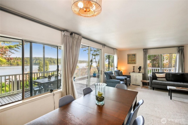 70 E Rustle Way, Grapeview, WA 98546 - carpeted dining space with a water view
