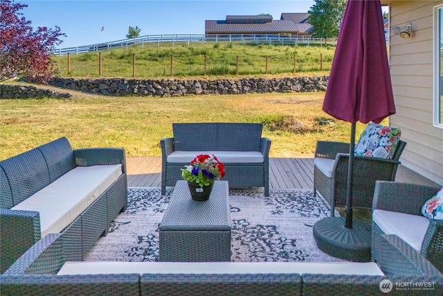 9906 328th St E, Graham, WA 98338 - view of patio / terrace featuring an outdoor living space and a deck