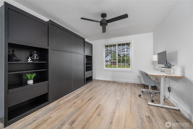 9906 328th St E, Graham, WA 98338 - office featuring light wood-type flooring, ceiling fan, and baseboards