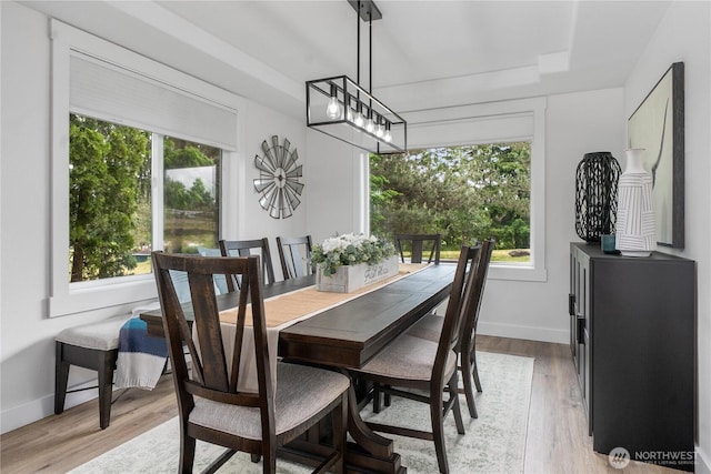 9906 328th St E, Graham, WA 98338 - dining room featuring baseboards, light wood finished floors, and a chandelier