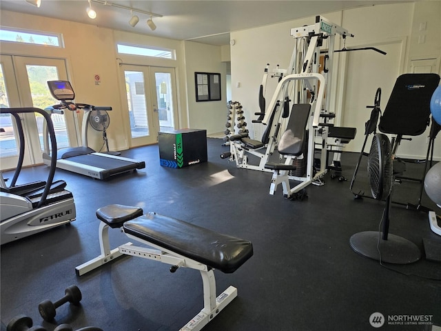 12700 NE 8th St Unit E308, Bellevue, WA 98005 - gym featuring french doors and track lighting