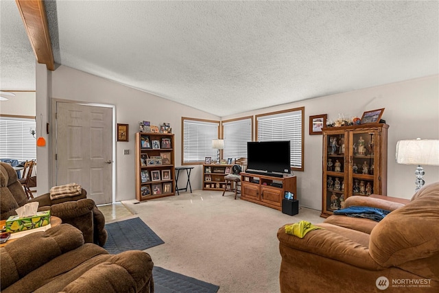 322 N Kentucky Unit A & B, East Wenatchee, WA 98802 - living room featuring carpet, lofted ceiling, a textured ceiling, and healthy amount of natural light