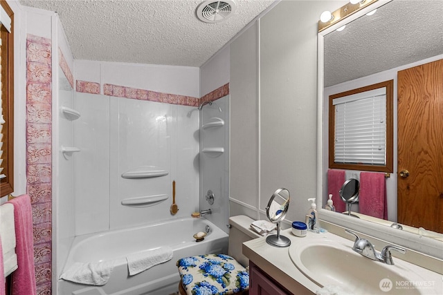 322 N Kentucky Unit A & B, East Wenatchee, WA 98802 - bathroom with a textured ceiling, vanity, and  shower combination