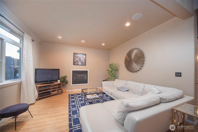 1071 S Section Pl, Quincy, WA 98848 - living area featuring light wood-style floors, crown molding, and recessed lighting