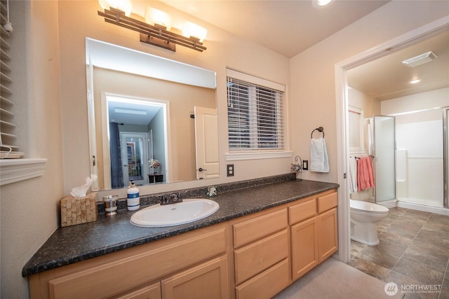 1071 S Section Pl, Quincy, WA 98848 - bathroom with vanity, a stall shower, and recessed lighting