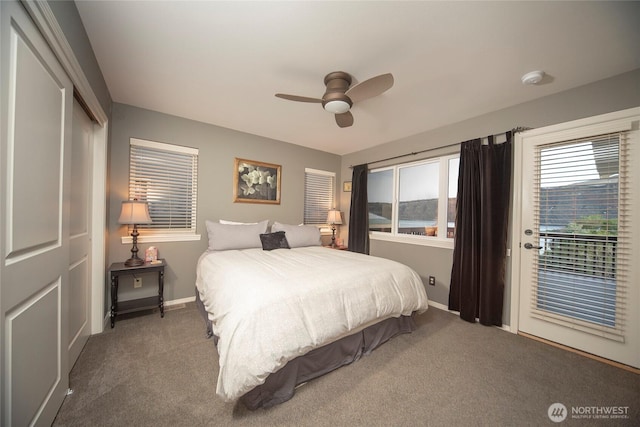 1071 S Section Pl, Quincy, WA 98848 - bedroom featuring access to outside, carpet, a ceiling fan, and a closet