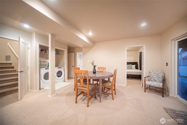 1071 S Section Pl, Quincy, WA 98848 - dining room featuring light carpet, stairs, and recessed lighting
