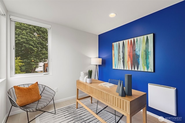 2014 E Pine St Unit A, Seattle, WA 98122 - office area with recessed lighting, baseboards, and wood finished floors