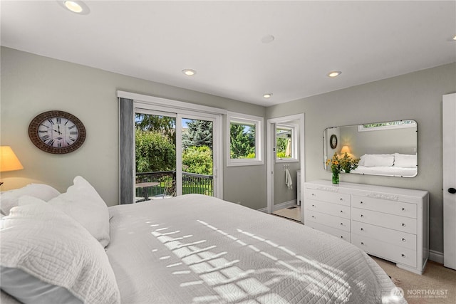 1108 Dale St SE, East Wenatchee, WA 98802 - bedroom with recessed lighting, access to exterior, and light colored carpet