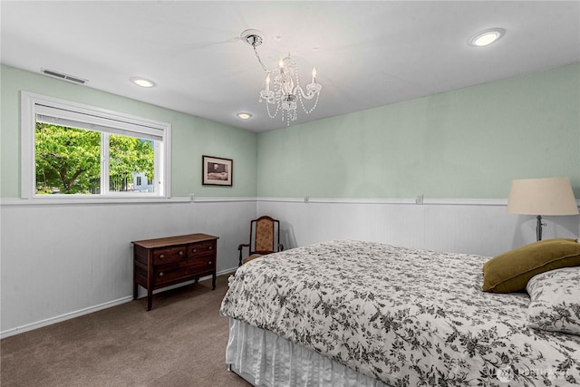 1108 Dale St SE, East Wenatchee, WA 98802 - bedroom featuring carpet, a chandelier, wainscoting, and recessed lighting