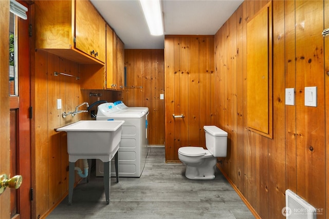 16327 Smokey Point Blvd Unit 1 & 2, Marysville, WA 98271 - laundry area featuring separate washer and dryer, wooden walls, and light wood finished floors