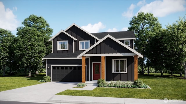 6071 Crestner Dr SW, Port Orchard, WA 98367 - view of front of property with board and batten siding, driveway, a garage, and a front yard