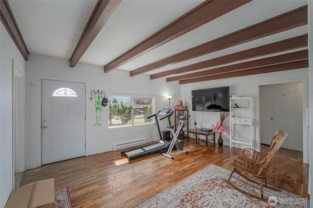1011 N Dolfay Ln, East Wenatchee, WA 98802 - workout room with baseboard heating and wood finished floors