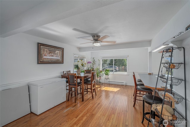 1011 N Dolfay Ln, East Wenatchee, WA 98802 - dining room with a baseboard heating unit, ceiling fan, and light wood-style flooring