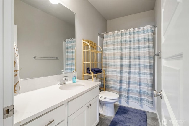 4737 W Owl St, Moses Lake, WA 98837 - full bathroom featuring vanity, toilet, and shower / tub combo with curtain