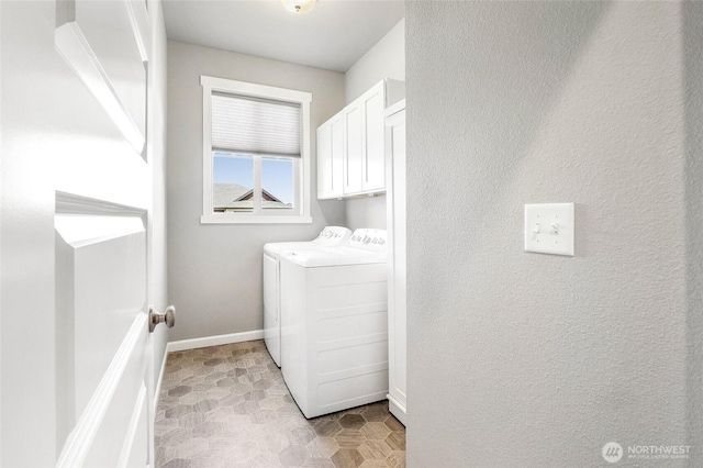 4737 W Owl St, Moses Lake, WA 98837 - laundry room featuring washer and clothes dryer, cabinet space, and baseboards