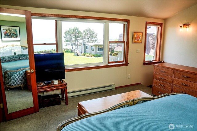 62 Wildwood Ln, Lopez Island, WA 98261 - carpeted bedroom with a baseboard heating unit