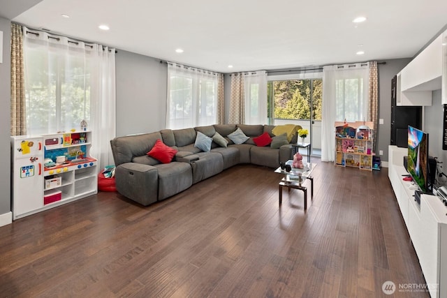 16422 76th Ave NE, Kenmore, WA 98028 - living room with dark wood-style floors and recessed lighting
