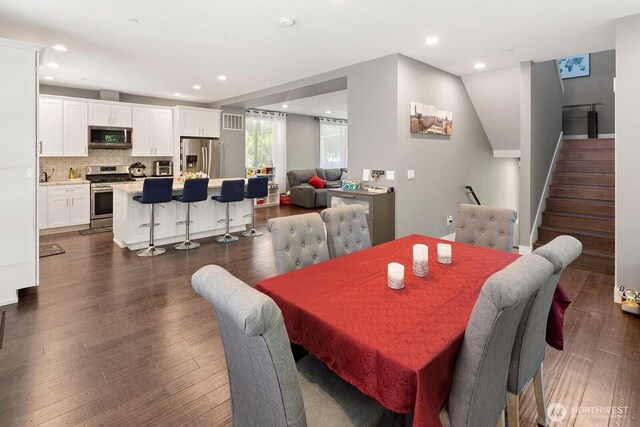 16422 76th Ave NE, Kenmore, WA 98028 - dining room with stairway, recessed lighting, and dark wood-type flooring