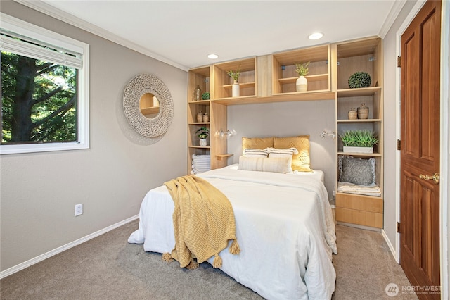 2942 222nd Pl SE, Sammamish, WA 98075 - carpeted bedroom with baseboards, crown molding, and recessed lighting